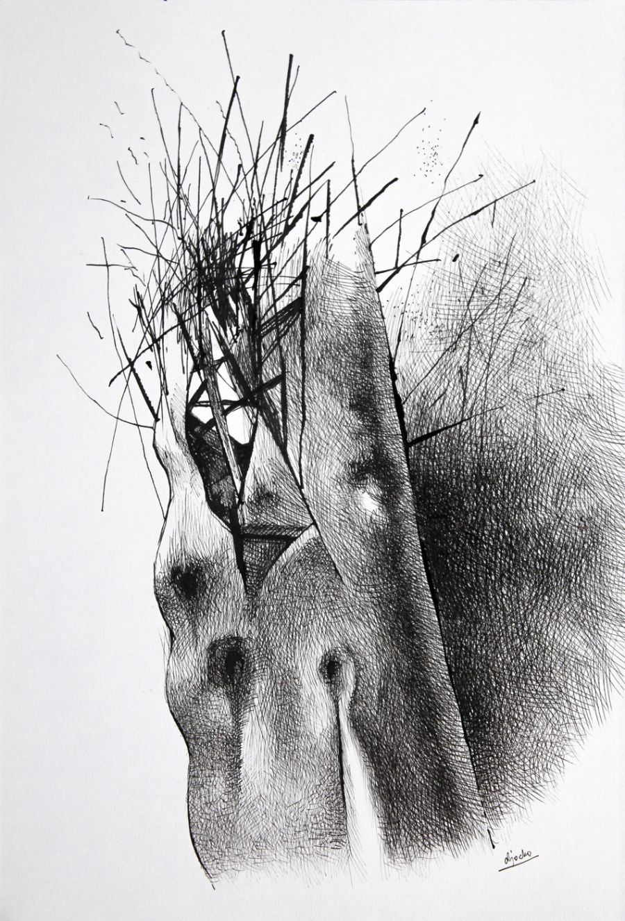 Prop ("Absentpaedia" series), 2023, Ink on paper, 19 x 27 cm.