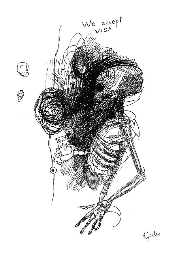 Credit ("Absentpaedia" series), 2007, Ink on paper, 28 x 19 cm