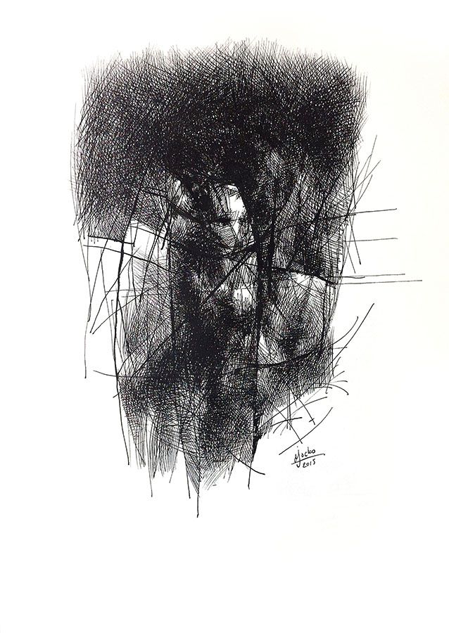 Guardian I ("Absentpaedia" series), 2015, Ink on paper, 40 x 29 cm
