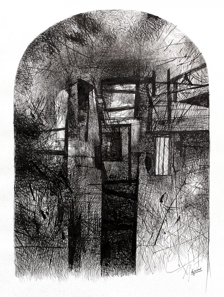 If One Night ("Absentpaedia" series), 2021, Ink on paper, 35 x 27 cm