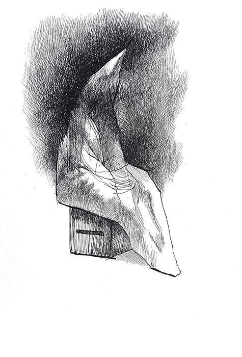 Monolith ("Absentpaedia" series), 2016, Ink on paper, 28 x 19 cm