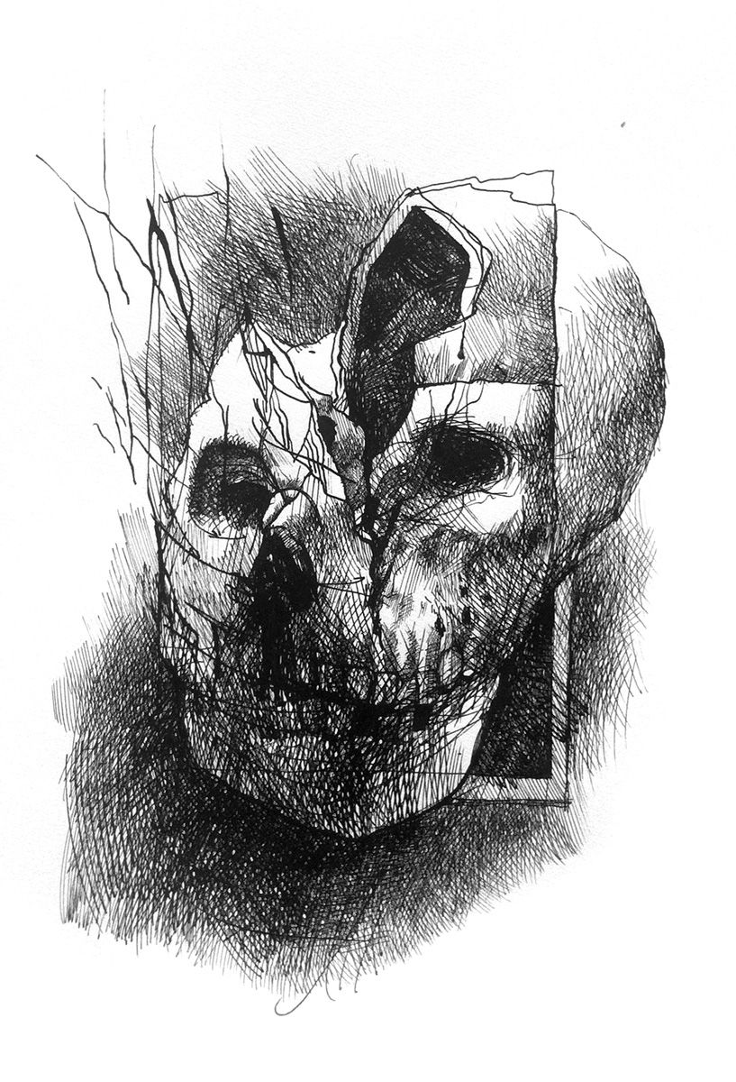 Skull of Dora Maar ("Absentpaedia" series), 2020, Ink on paper, 28 x 19 cm