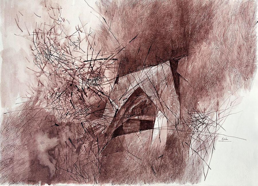 Archmemory II, 2015, Bistre ink on paper, 39 x 54 cm