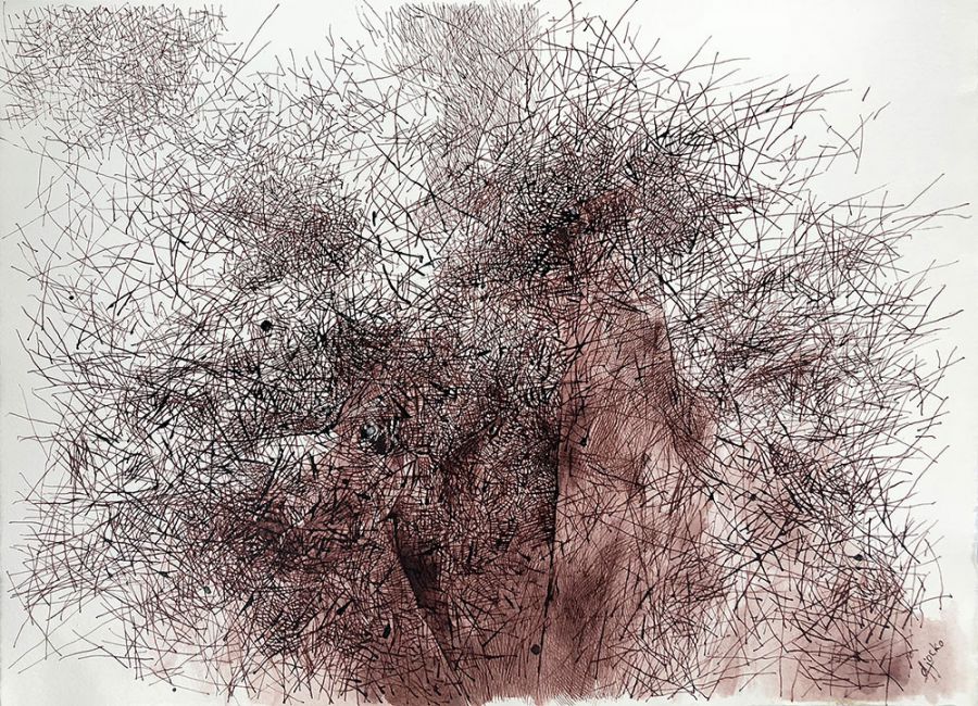 Archmemory III, 2015, Bistre ink on paper, 39 x 54 cm