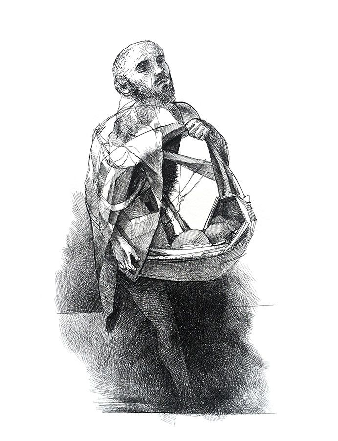 Sleepwalker ("Absentpaedia" series), 2019, Ink on paper, 35 x 27 cm