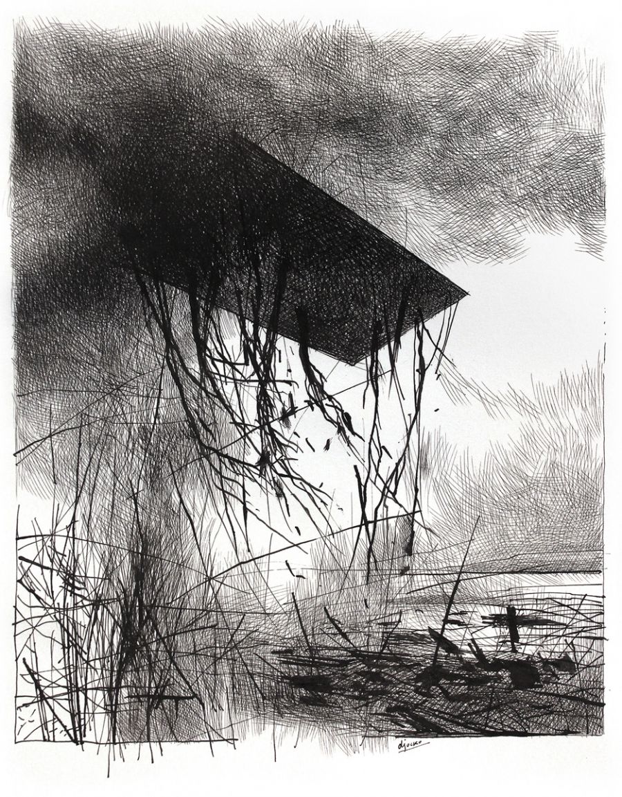 Wanderer ("Absentpaedia" series), 2022, Ink on paper, 35 x 27 cm